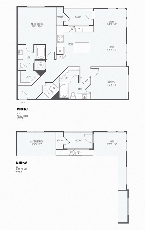 Floor plan for 2 beds, 2 baths, 1200 sqft